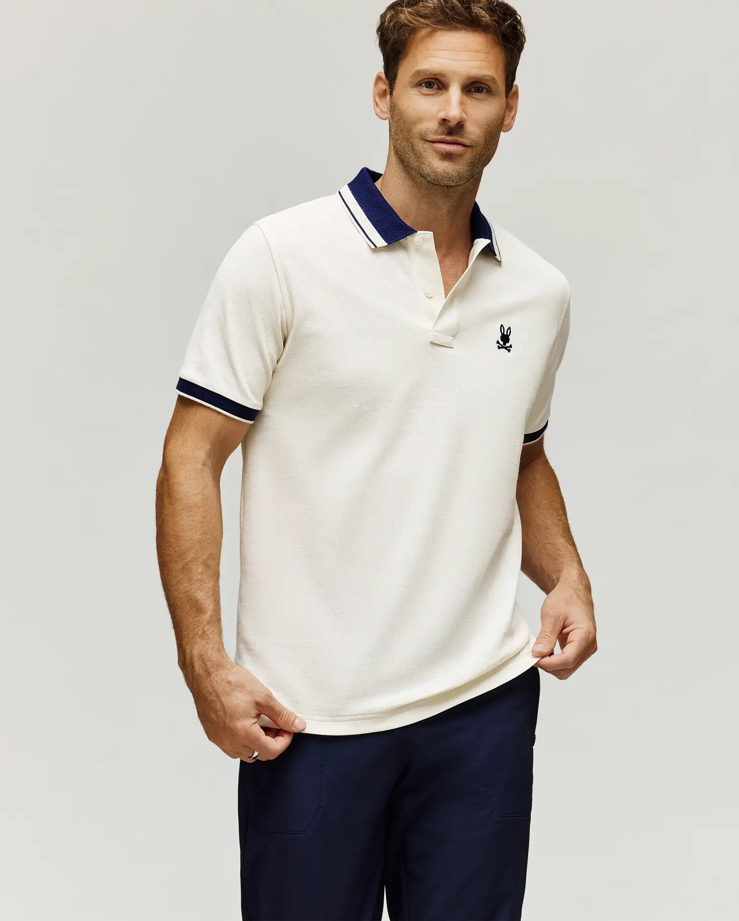 MENS INDIGO TEXTURED COLLAR PIQUE POLO - MT0100082