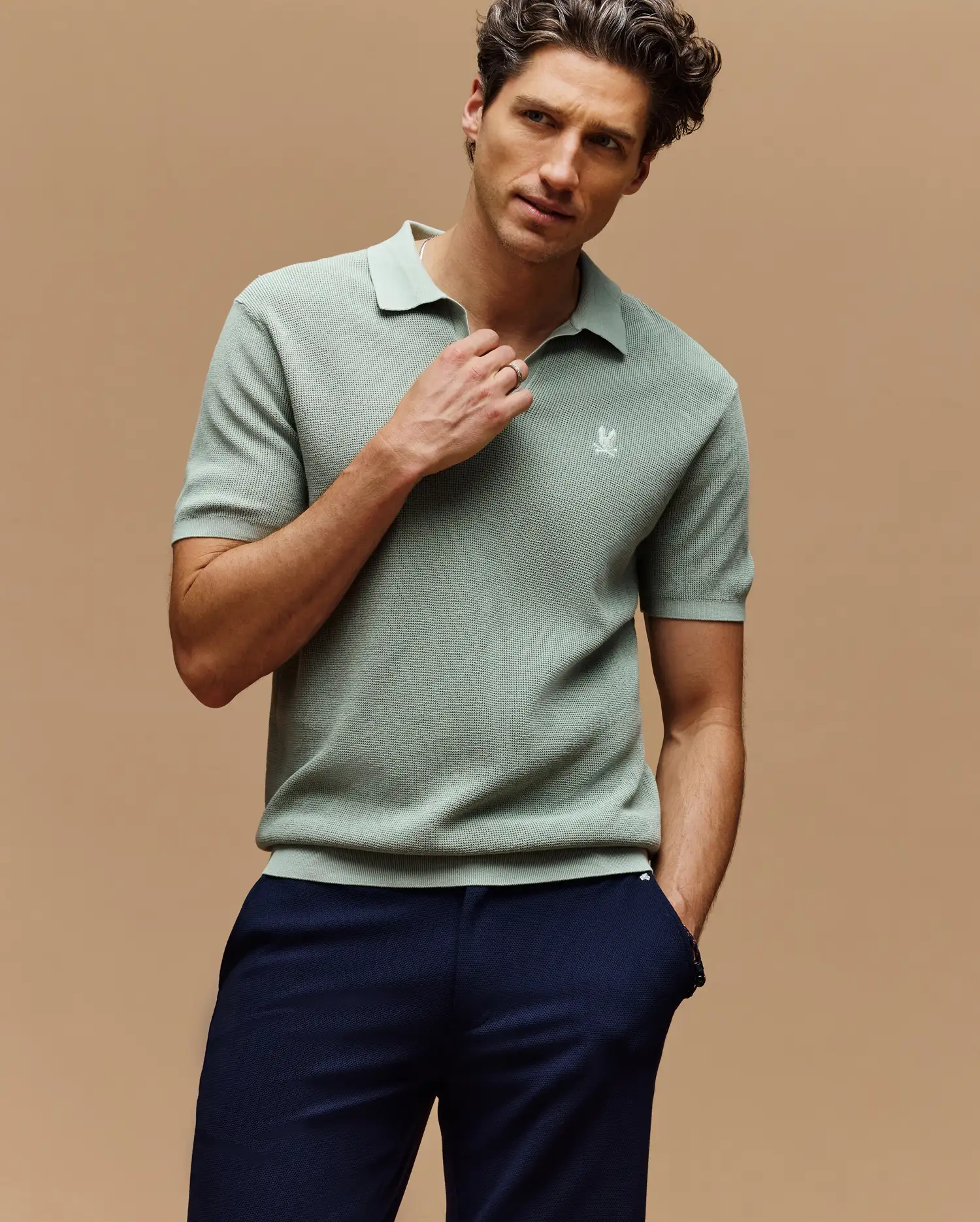 MENS LEETON JOHNNY COLLAR KNIT POLO - B6E562F200 - Image 6